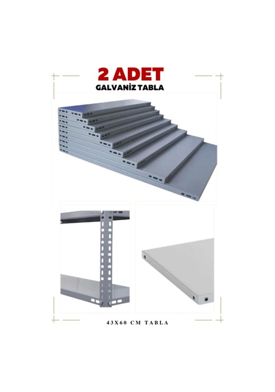 2 Adet Galvaniz Çelik Raf Tablası - Depo, Arşiv, Kiler, Dosya, Market Rafı 43x60 Cm-0.70 Mm