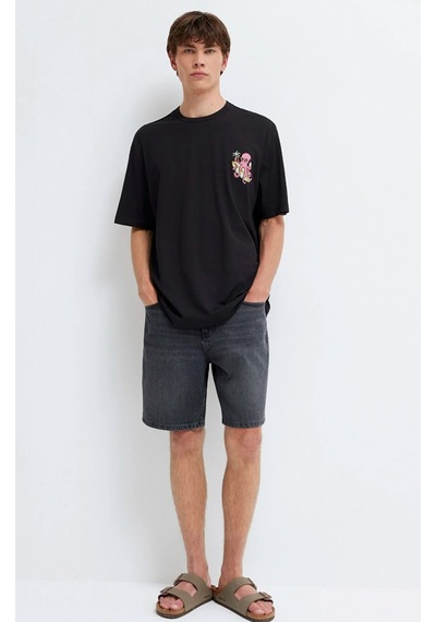 Mavi M0613385-900 Mavi Ahtapot Baskılı T-shirt Erkek Tişort Siyah