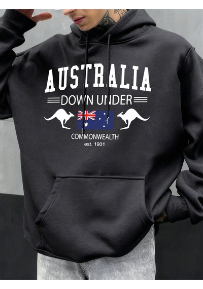 Startmore Startmoreavustralya Down Under Baskılar Erkekler Kapüşonlular Hip Hop Cep Hoody Sonbahar Moda Sokak Şı Antrasit