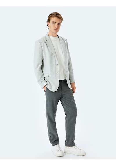 Koton Slim Fit Pamuk Karışımlı Cep Detaylı Mono Yaka Blazer Ceket Gri 5sam50004hk Gri