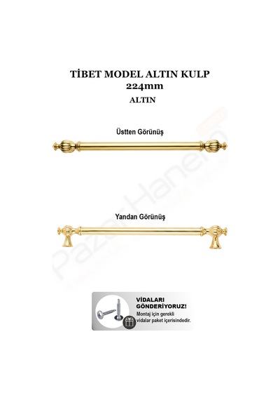 Tibet Model Dolap Çekmece Kulpu Zamak Başlık & Alüminyum Gövde 160mm / 224mm - Tekli Altın 224mm
