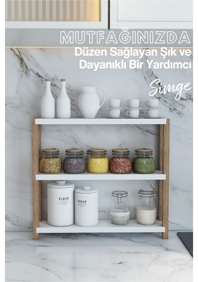 Simge Beyaz Ahşap 3 Katlı Çiçeklik, Saksılık, Çiçek Standı, Dekoratif Raf / Çok Amaçlı Kullanım Beyaz - 652232159 Beyaz