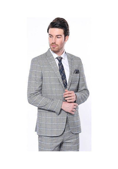 Wessi Ekose Slim Fit Gri Erkek Ceket Siyah