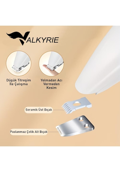 Valkyrie Kedi Köpek Pati Tüy Kesme Makinesi Sessiz Hassas Bölge Traş Cihazı Seramik & Çelik Bıçaklı