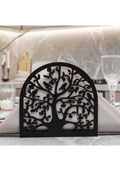 Ağaç Ve Kuş Restoran, Mutfak, Cafe Metal Peçetelik, Kağıt Peçete, Kumaş Peçete Mendil Tutucu, Siyah Sofra Yemek Diğer