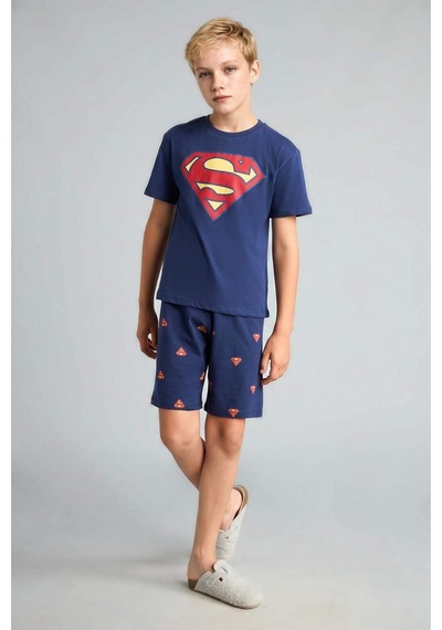 Defacto Superman Lisanslı Regular Fıt Elastik Bel Şortlu 2li Lacivert Pijama Takımı Erkek Çocuk H8145a826hsnv42 Lacivert-nv42