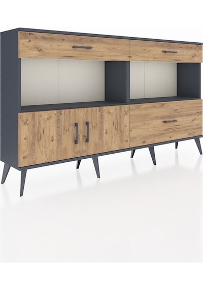 Arges Konsol 2 Raflı 3 Çekmeceli 2 Kapaklı 176x30x99 Antrasit-çam Antrasit-çam