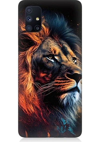 Samsung Galaxy M51 Uyumlu Siyah Fon Aslan Desenli Silikon Kılıf