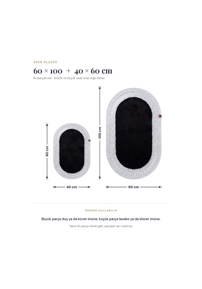 Banyo Paspası Takımı 60x100+40x60 Cm İç Trikot Siyah & Gümüş