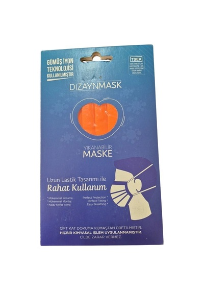 Dizaynmask Gümüş İyonlu Yıkanabilir Maske Turuncu - L Dizaynmask Gümüş İyonlu Yıkanabilir Maske Turuncu - L