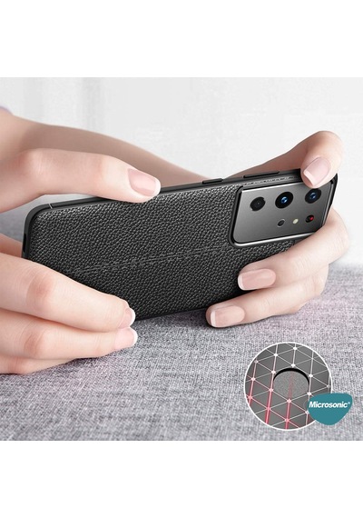 Microsonic Samsung Uyumlu Galaxy S21 Ultra Kılıf Deri Dokulu Silikon