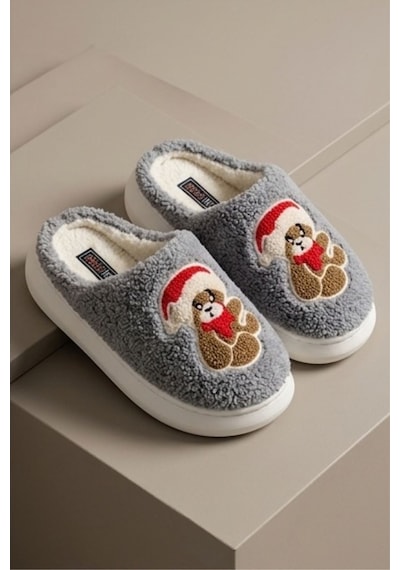 Unisex Ultra Hafif Yumuşak Peluş Kaymaz Taban Anne Çocuk Misafir Ayıcık Desenli Ev Terliği Füme Unisex Ultra Hafif Yumuşak Peluş Kaymaz Taban Anne Çocuk Misafir Ayıcık Desenli Ev Terliği Füme
