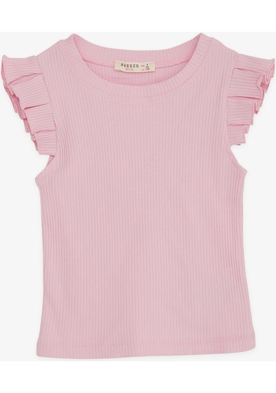 Breeze Kız Çocuk Crop Tişört Kolları Fırfırlı 8-14 Yaş, Pembe-pembe Pembe