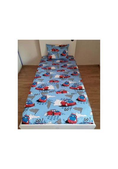Denizli Çeyiz Tek Kişilik Lastikli Fitted Çarşaf Takımı Arabalı Desen Mavi 100 X 200