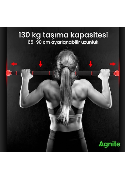 Agnıte Ayarlanabilir Kapı Barfiks Demiri 80-130 Cm Ev Tipi Fitness Kırmızı