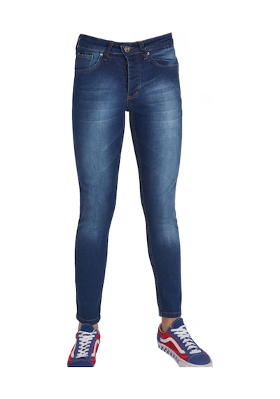 Erkek Denim Spor Giyim Trend Mavi Dar Paça Kot Pantolon Mavi