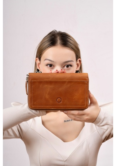 Taba Unisex Telefon Cüzdanı El Çantası Taba