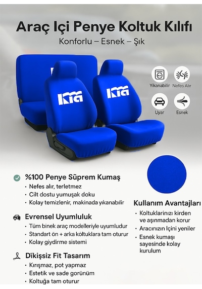 Her Mevsim Rahatlik Sunan Kia Ceed İle Uyumlu Oto Koltuk Kilifi İle Aracinizda Ferahlik Lacivert