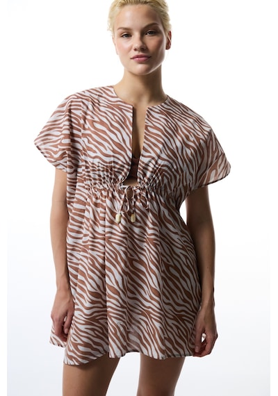 Penti Gale Zebra Desenli Bağlama Detaylı Mini V Yaka Kaftan Çok Renkli