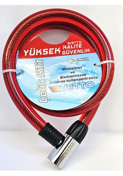 Wetto Çelik Kilit 18x1000 Mm Anahtarlı Bisiklet & Motosiklet Güvenlik Kilidi Kırmızı