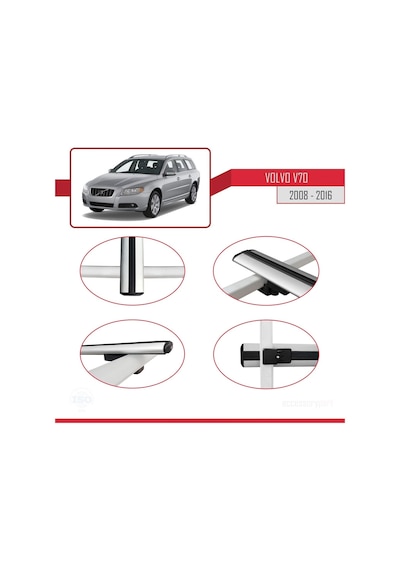 Volvo V70 2008-2016 Arası İle Uyumlu Basic Model Ara Atkı Tavan Barı Gri 3 Adet