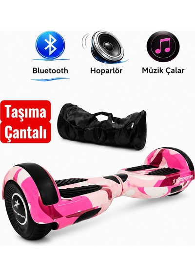 Elektrikli Kaykay Hoverboard 6.5 Inch Taşıma Çantalı Bluetooth Hoparlörlü Akıllı Dengeli - Rs-s5 Pink Camo
