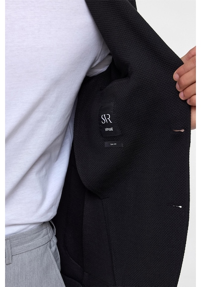 Süvari Siyah Slim Fit Desenli Mono Yaka 6 Drop Ceket-38403 Siyah