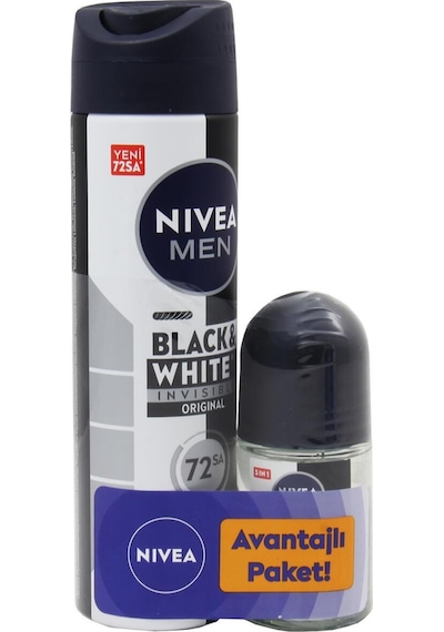 Men Black & White Invisible Erkek Deodorant Sprey 150 Ml + Roll-on 25 Ml