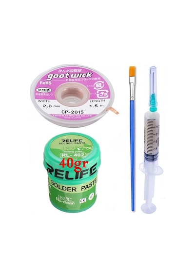 Relıfe Rl-402/ Krem Lehim Paste 183 C 40g Flux Lehim Toplama Ve Cp 2015 Lehim Emme Teli Elektronikçi Yardımcı Seti02