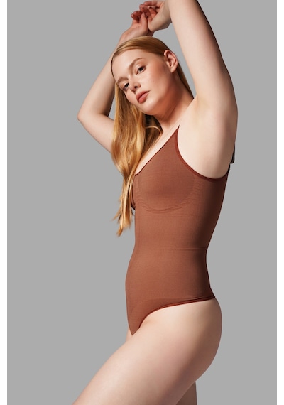Kadın Dikişsiz Çıtçıtlı String Body Korse 9052 Kahverengi