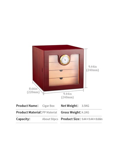 Cigarloong Camlı 4 Çekmeceli Puro Kutusu Humidor Maun 60's