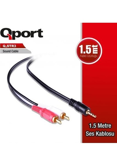 Qport Q-Str2 3.5Mm Stereo Erkek - 2 Rca 1.5 Mt Stereo Kablo