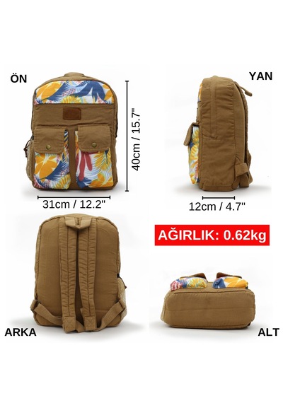 Old Cotton 7224 Camel Sırt Okul15.6 İnç Laptop Seyahat Çantası CAMEL