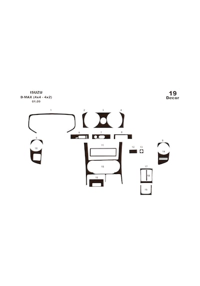 Isuzu D Max Çift Kabin 4x4 Torpido Kaplama 2005-2006 6 Parça Koyu Meşe