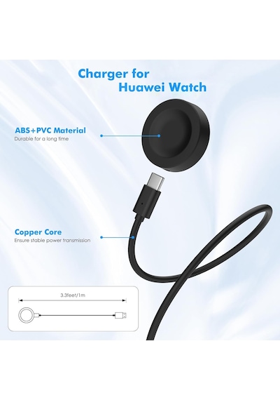 Caseonn Huawei Watch 5 42mm Manyetik Usb Hızlı Şarj Kablosu Siyah