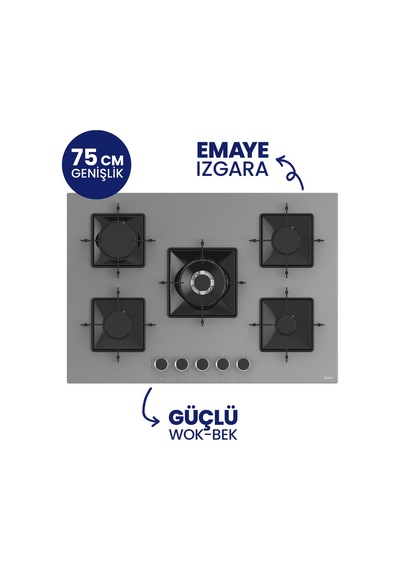 Flowart Turbolu Silenart QBL62CPR+SS038+D082-SA Gri Cam Ankastre Set