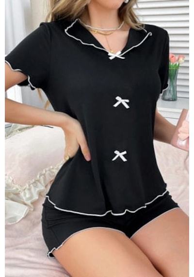 Bella Notte Pamuklu Şortlu Pijama Takımı Siyah