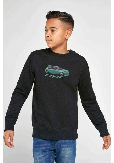 Tshirthane Hackback Cıvıc Baskılı Unisex Çocuk Siyah Sweatshirt Siyah