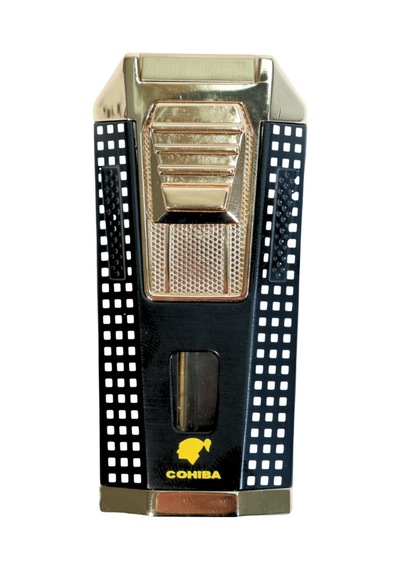 Cohiba Çift Torch Pürmüz Delicili Siyah Beyaz Nokta Desenli Metal Puro Çakmağı - Tr9475