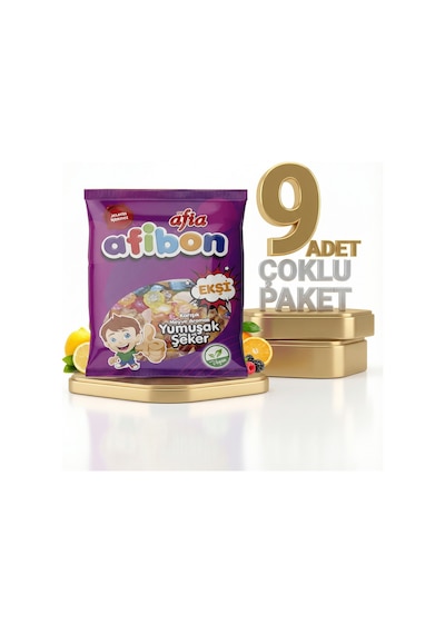 Afia Afibon Ekşi Karışık Meyveli Yumuşak Şeker 9x80 Gr