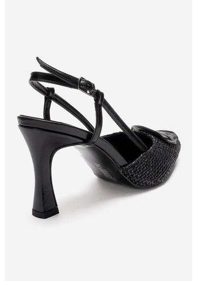 Luvishoes Levıa Siyah Hasır Dokulu Aksesuar Detaylı Kadın Topuklu Ayakkabı Siyah