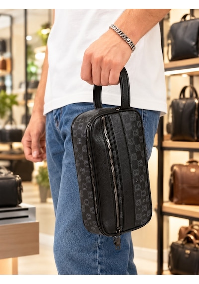 Newish Polo Elegan Portföy Stil El Çantası-vegan Suni Deri Desenl Gri - Siyah