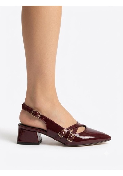 Asmi Shoes Kadın Jela Bordo Rugan 4 Cm Kısa Topuklu Tokalı Ayakkabı