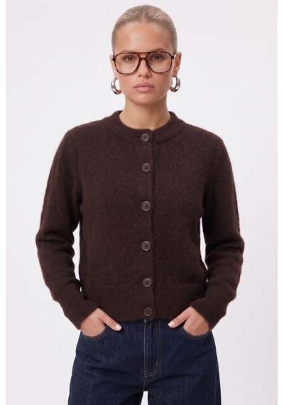 Ritnice Kadın Warm Soft Dokulu Basic Kahverengi Triko Hırka
