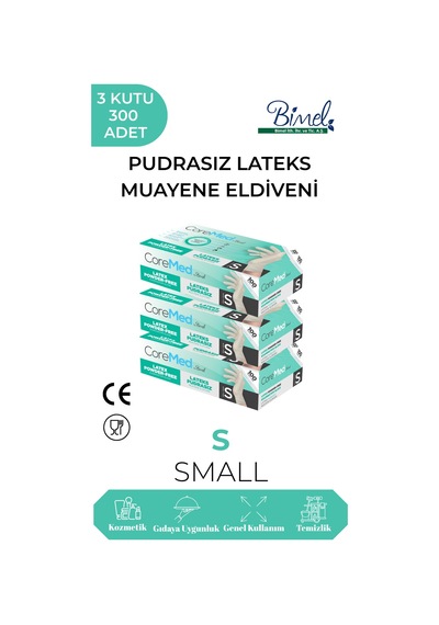 Lateks Pudrasız Muayene Eldiveni S-3 Paket 100'lü