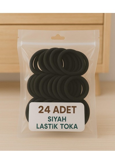 Nistabolje Siyah Kadın Saç Tokası 24 Adet Orta Boy Esnek Havlu Lastik Toka Siyah Genel