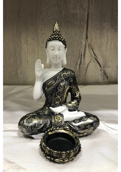 Pirinç Görünümlü Beyaz Buda Tealight Mumluk - Öğretici Duruşlu -