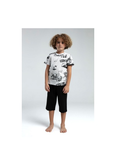 Roly Poly Premium Erkek Çocuk Desenli Pamuklu Regular Rahat Kesim Kısa Kol Kapri Pijama Takım Beyaz Roly Poly Premium Erkek Çocuk Desenli Pamuklu Regular Rahat Kesim Kısa Kol Kapri Pijama Takım Beyaz
