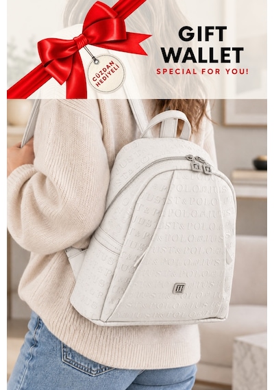 Beyaz 4040 Cuzdanli Orijinal Just Polo Kadin 9 Bolmeli Orta Boy Sirt Cantasi 31x29 Cm Beyaz - Taba