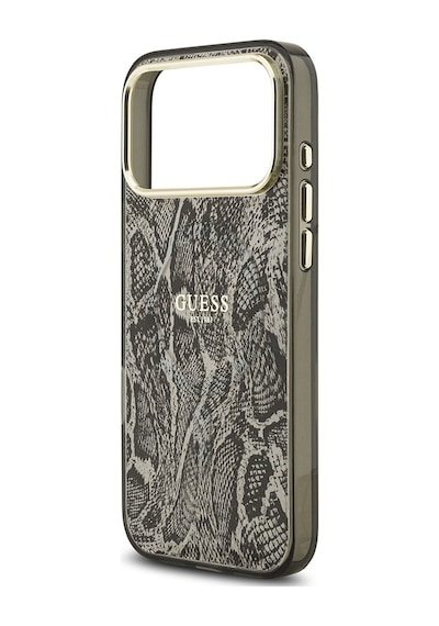 Apple Uyumlu iPhone 17 Pro Max  Kılıf Guess Lisanslı M-safe Özellikli Yazı Logolu Python Desen Kapak Siyah Siyah